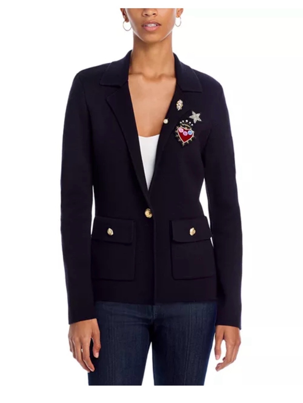 cinq a sept Black Embellished Patch Blazer